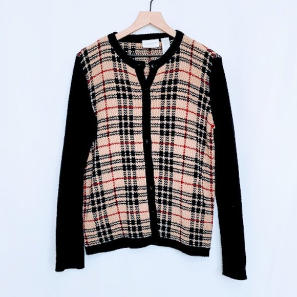 Liz Claiborne Sweaters - LIZ CLAIBORNE VINTAGE BLACK & TAN PLAID SWEATER